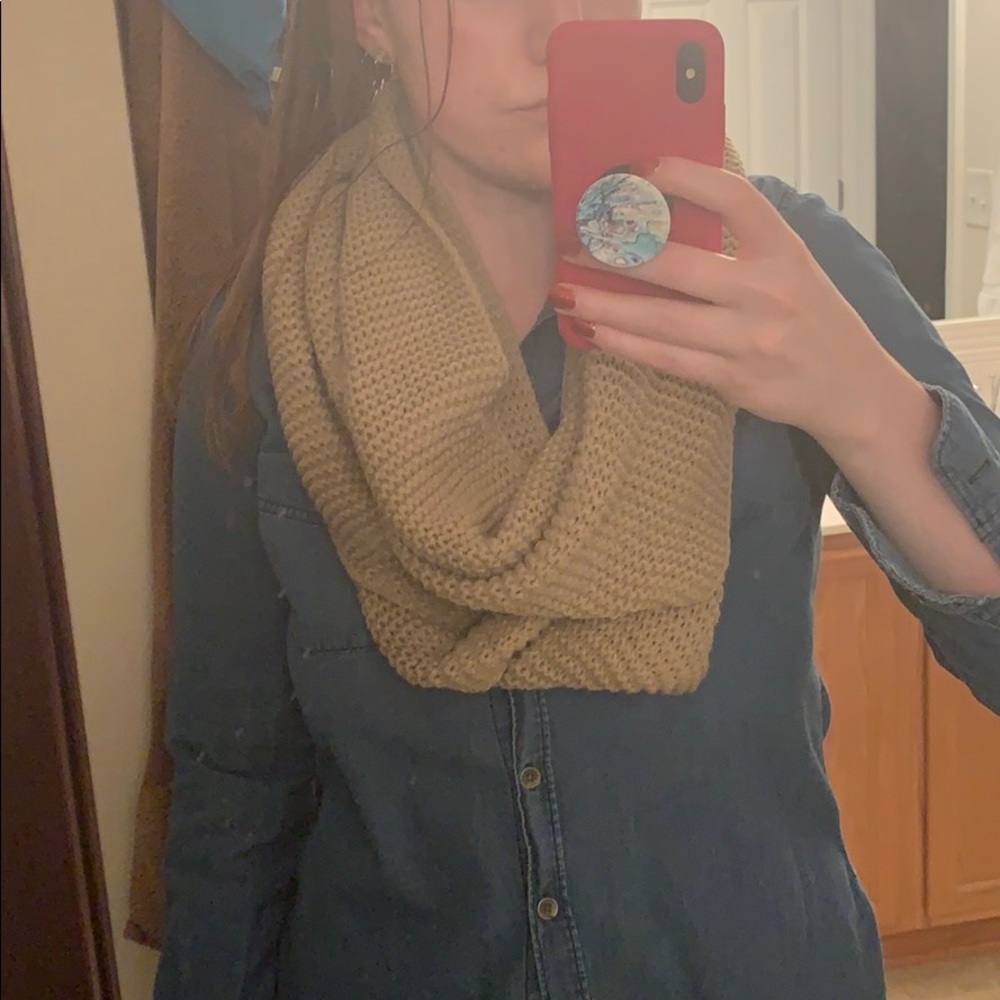 Tan Knit Infinity Scarf